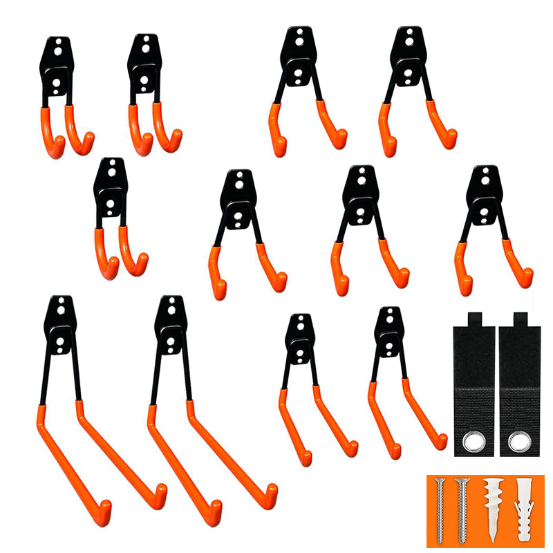 12 Heavy-Duty Garage Hooks, Steel Wall Mount Organizer with Anti-Slip Coating