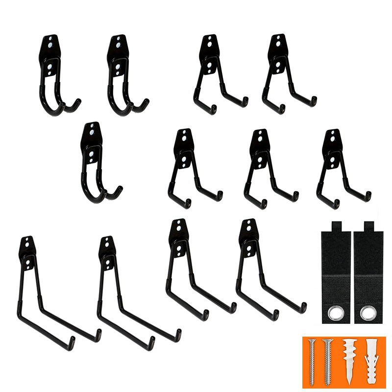 12 Heavy-Duty Garage Hooks, Steel Wall Mount Organizer with Anti-Slip Coating