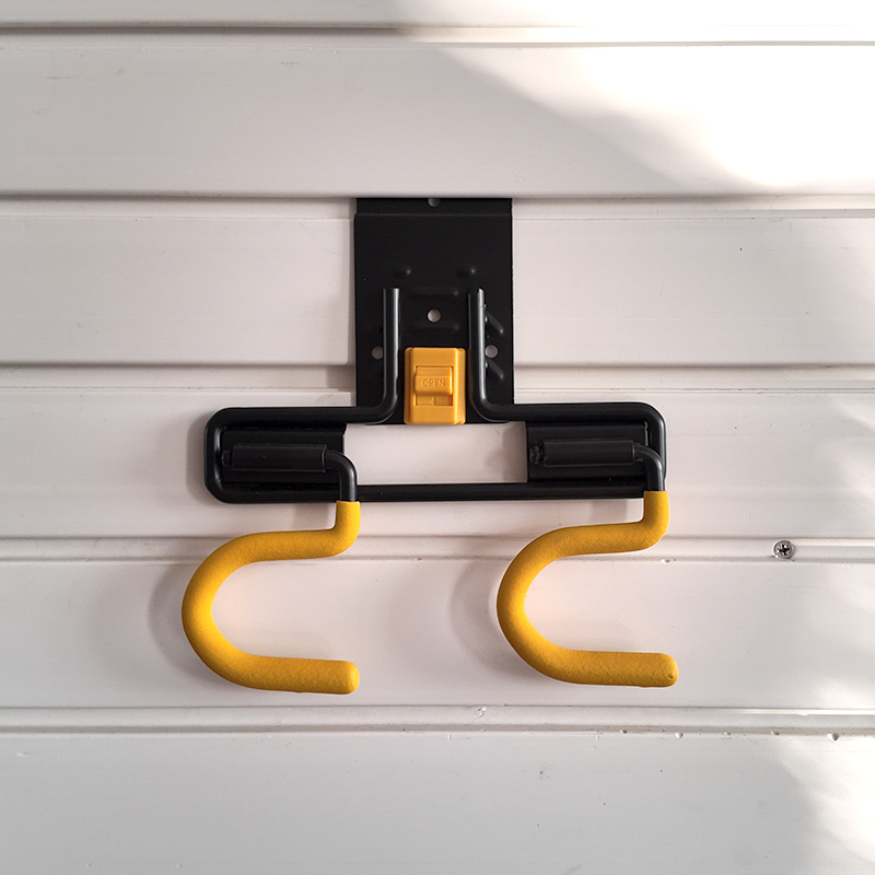 Wall mounted dual S hooks, for household storage of brooms and mops
