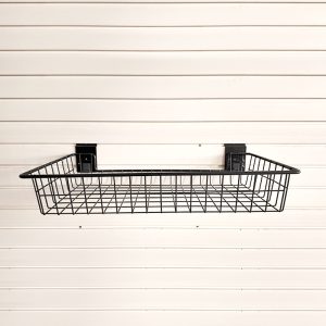 Slatwall flat basket, used for garage storage