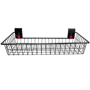 Slatwall flat basket, used for garage storage