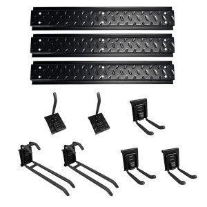 Seven hook and three plate locking hook combination, for storing helmets and power tools