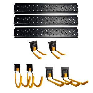 Wall mounted garden tool hook for storing shovel and water pipe in garage